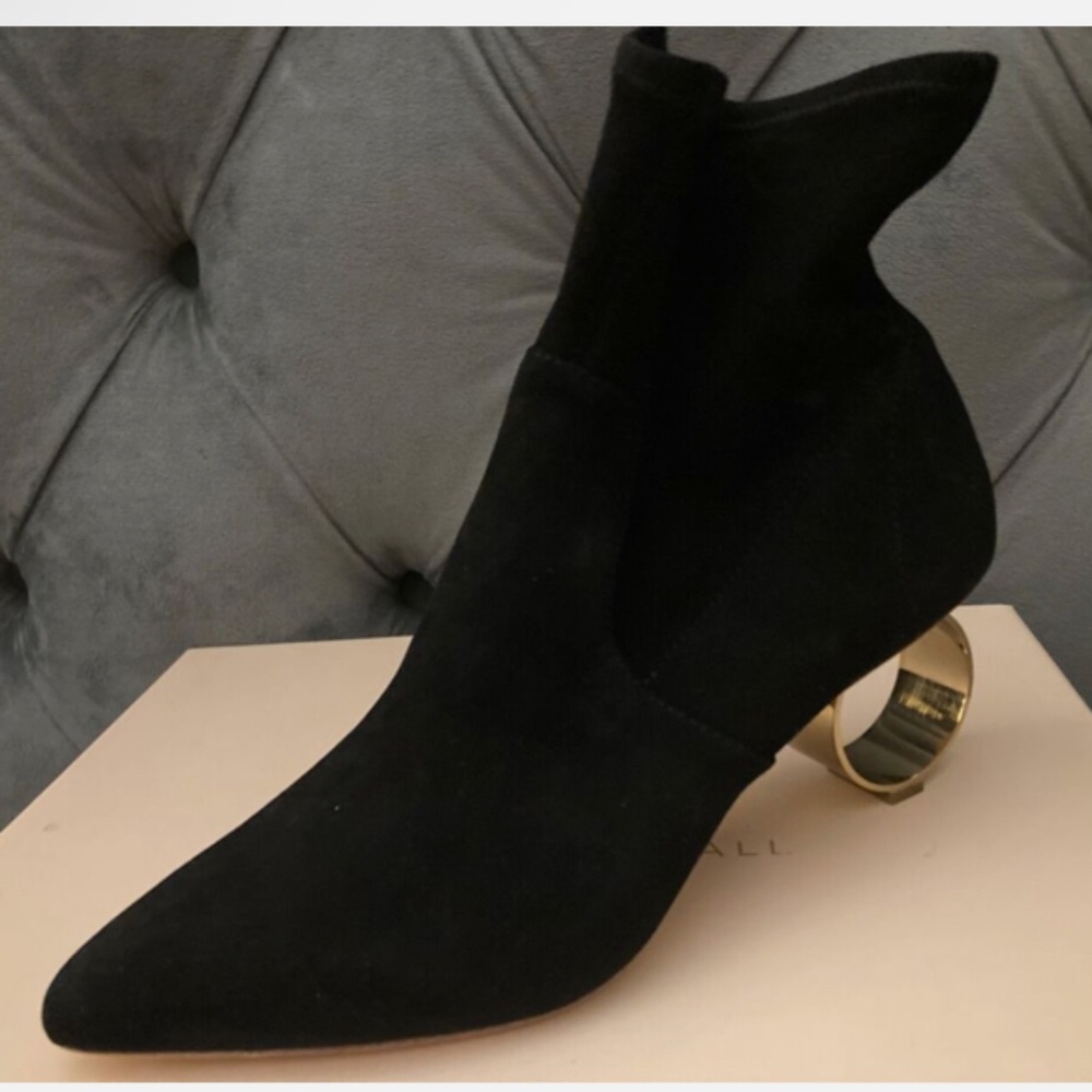 New! Loeffler Randall 'Kassidy' Circle Heel Booties Black Womens 6.5B MSRP $495